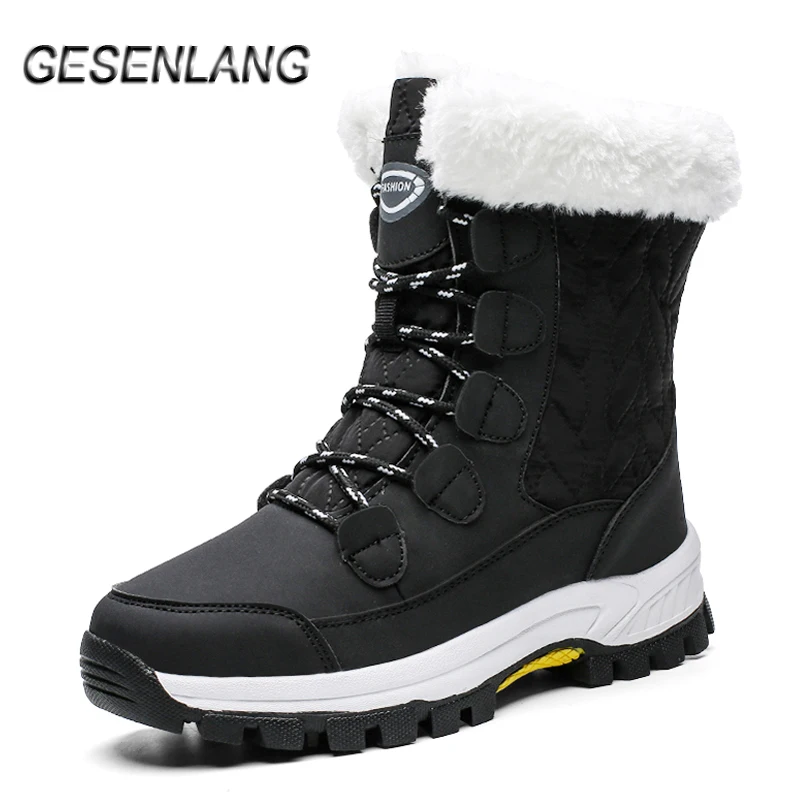 

Women's Walking Shoes With Fur High Top Casual Outdoor Snow Boots Water Resistant Warm Ankle Barefoot Boots Winter Female Shoes