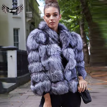 

Fashion Women Genuine Sliver Fox Fur Coat With Fur Collar Winter Warm Natural Real Fox Fur Jacket Short Woman Overcoat Luxury