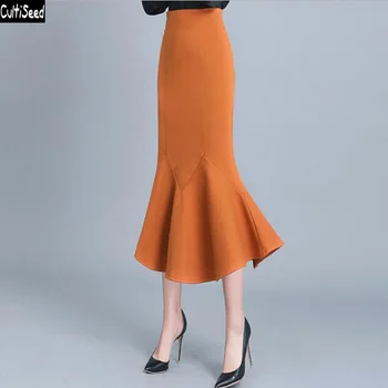 

Cultiseed Women New Fashion Skirts Female High Waist Office Work Slim Hip Ruffles Trumpet Skirts Ladies Party Mermaid Skirts