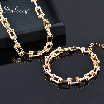 

SINLEERY Punk Buckle Metal Chain Necklace Bracelet Jewelry Set Women 2020 New Summer Vacation Jewelry TZ304 SSP