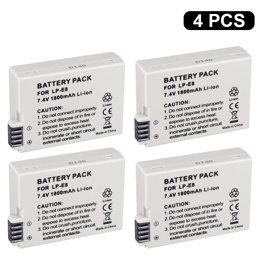 4PCS PALO LPE8 Батарея пакет LP-E8 акумуляторная батарея LP-E8 LP E8 для Canon 550D 600D 650D 700D X4 X5 X6i X7i T2i T3i T4i T5i DSLR Камера 0,11 - Цвет: 4PCS