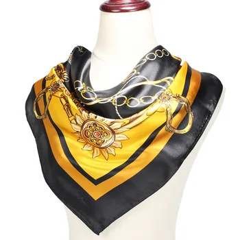 

90*90cm Fashion Kerchief Women Neck Scarf For Hair Square Shawls and Wraps Silk Satin Hijab Scarf Female Elegant Headand Scarves