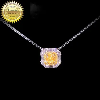 شراء18K عقد ذهب طبيعي 0.3ct الماس الأصفر وقلادة الماس الأبيض 0.28ct