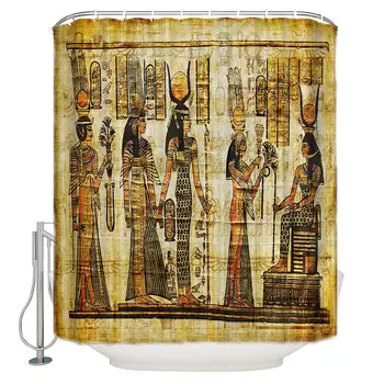 

Fabric Shower Curtain Egyptian Queen Nefertiti Offering Vintage Mural Picture Durable Polyester Fabric Bathroom Set with Hooks