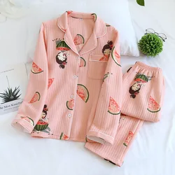 Japanese New Style Autumn and Winter Ladies Cartoon Cute Pajamas Suit Cotton Thick Quilted Long-sleeved Home Service Sleepwear