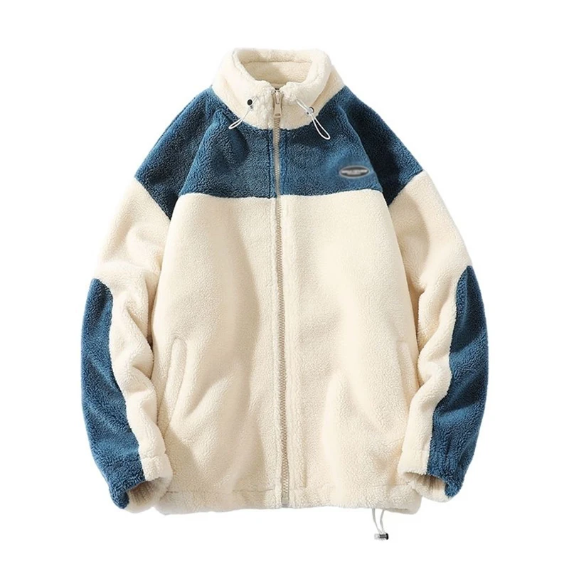 

Winter Lamb Plush Jacket Men's Loose And Thick Color Matching Casual Jacket