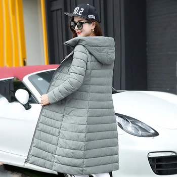 

Office Ladies Slim Winter Women Long Puffer Jacket Hooded Solid Thick Parkas Woman Cotton Padded Plus Size Casual Female Coats