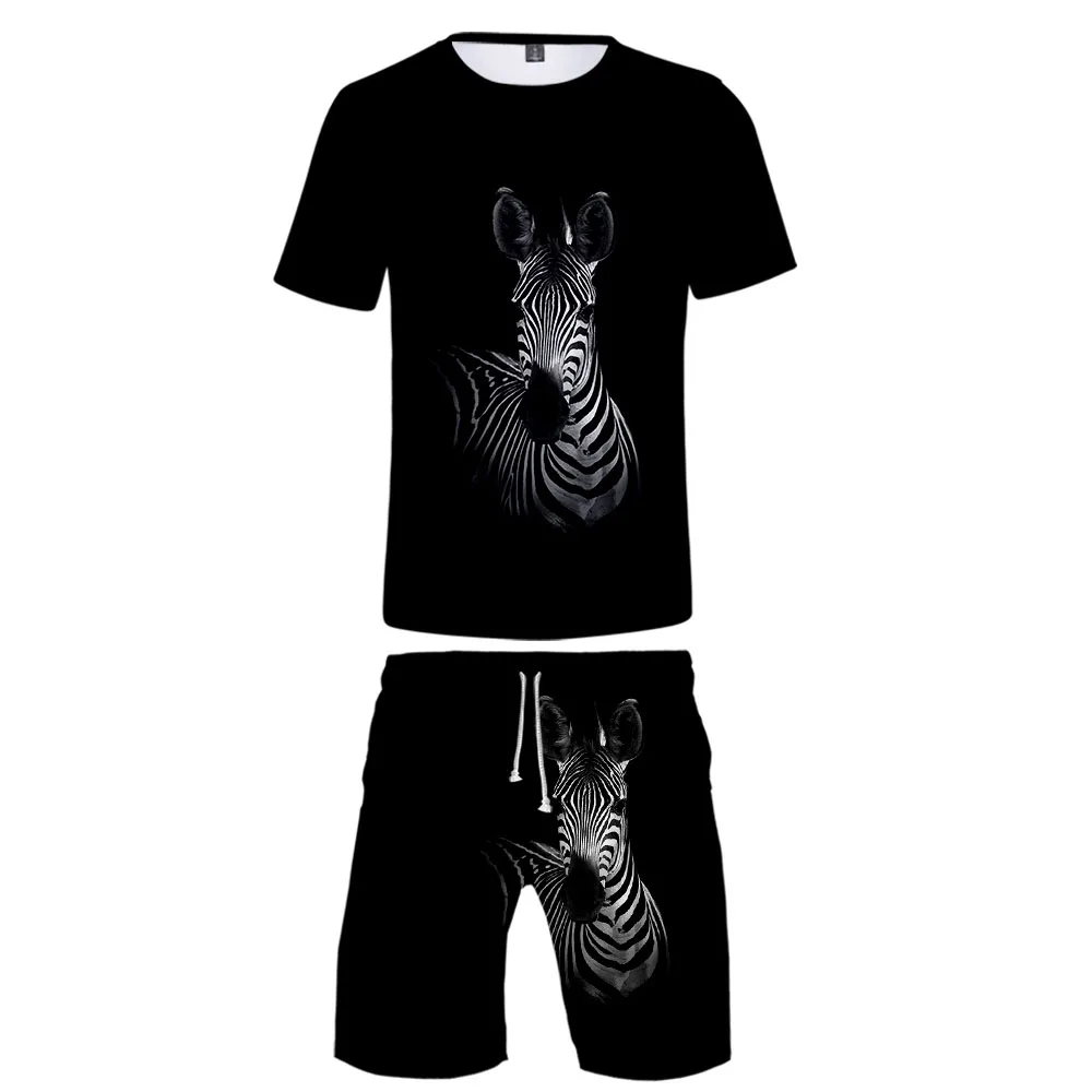 

New Black 3D Zebra Kids Two-piece Sets Casual Boys Girls Popular Animal T shirt+shorts Summer Men's /Boy's Cool Suits