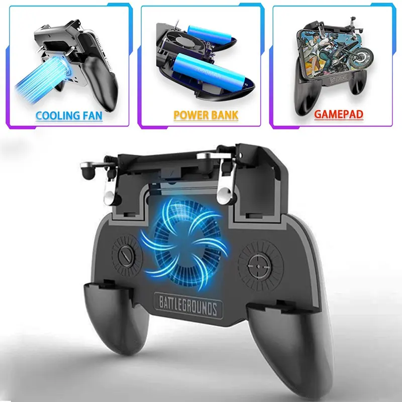  3In1 PUBG Controller Gamepad For Phone Joystick With 4000mAh Power Bank Cooling Fan Triggers No Del