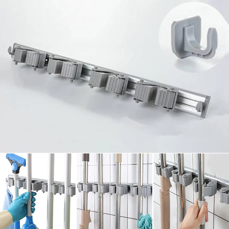 

Silver Storage Clip Multifunctional Mop Broom Holder Wall mounted Tool Rack