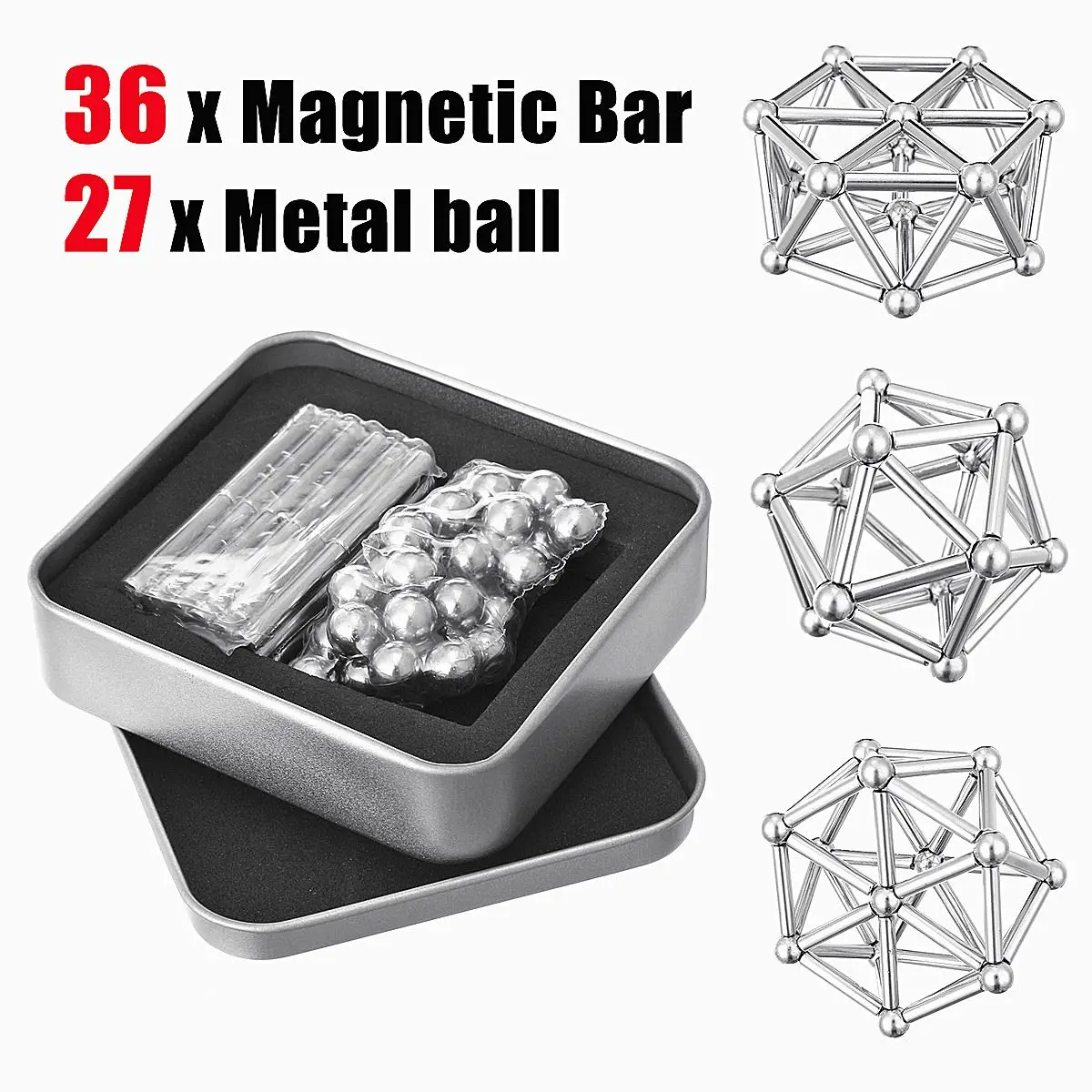 

63Pcs Neodymium Magnetic Bars Metal Balls Permanent Magnet Pressure Relief Neodymium Magnet