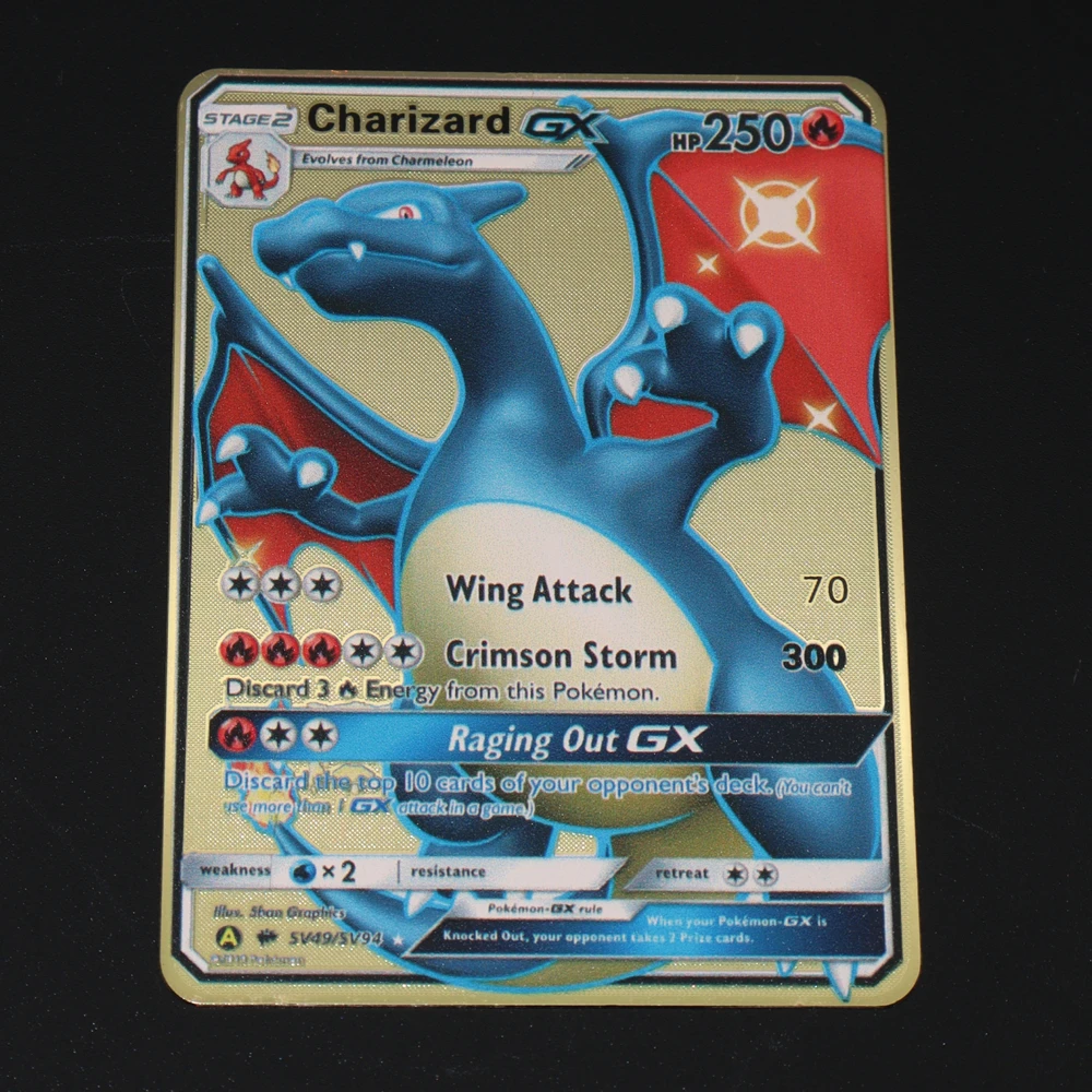 Pokemon Iron Shiny Cards English Charizard Mewtwo Pikachu Metal Cards Vmax Metal Gold Pack Game Collection Cards Gift Kids