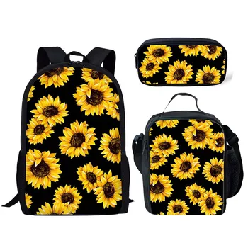 

Doginthehole 3D Sunflower Floral Flower Print Children Schoolbags Set Student Book Bags for Kid Mochila Escolar