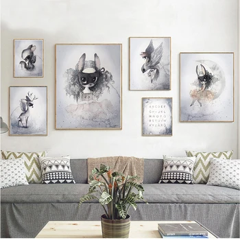 

Baby Nursery Wall Art Canvas Poster Print Cartoon Rabbit Deer Painting Nordic Kids Decoration Picture Children Bedroom Decor