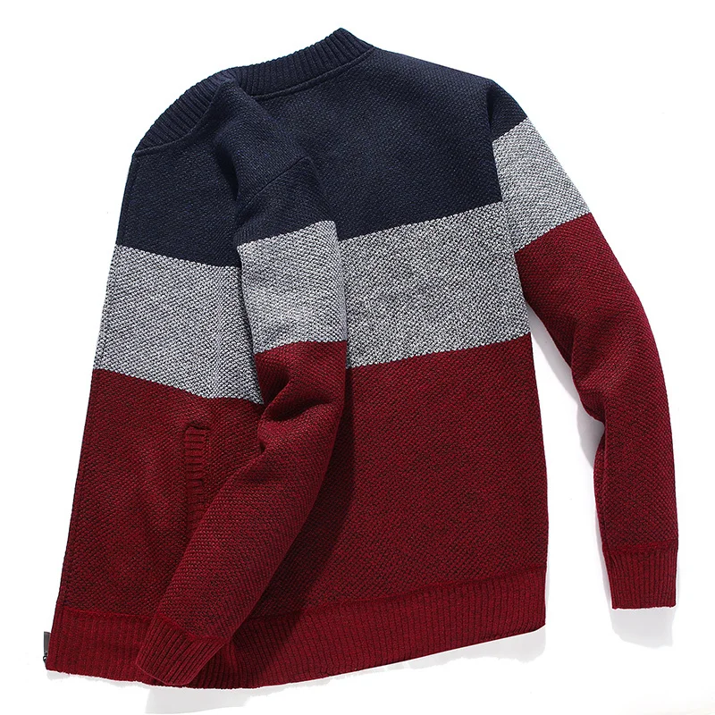 Plus Velvet Cardigan Men's Warm Fashion Contrast Color Stitching Casual V-neck Sweater Jacket Man Wild Loose Sweater Clothes Plus Velvet Cardigan Men's Warm Fashion Contrast Color Stitching Casual V-neck Sweater Jacket Man Wild Loose Sweater Clothes