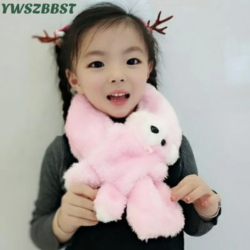 

New Velvet Winter Scarf for Girls Boys Ring Scarf Bear Cross Elastic Muffler for Children Autumn Winter Baby Scarf