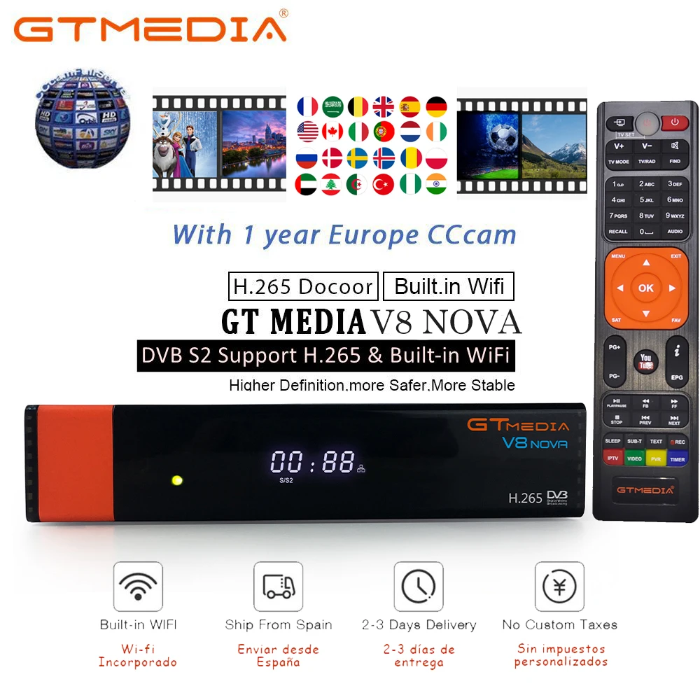 

Tv-Receiver Server Nova Satellite Oscam Gtmedia V8 Support Cccam Spain WIFI Satellite Most-Stable Europe DVB-S2 Newest 7lines