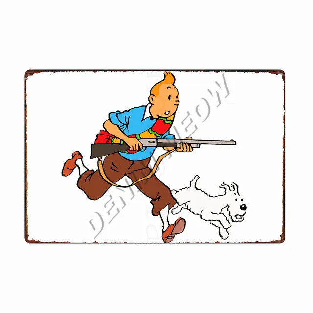 The Adventures Of Tintin And Dog Vintage Metal Signs French Cartoon Movie  Rocket Poster Club Bar Cafe Art Craft Home Decor Wy75 - Plaques & Signs -  AliExpress