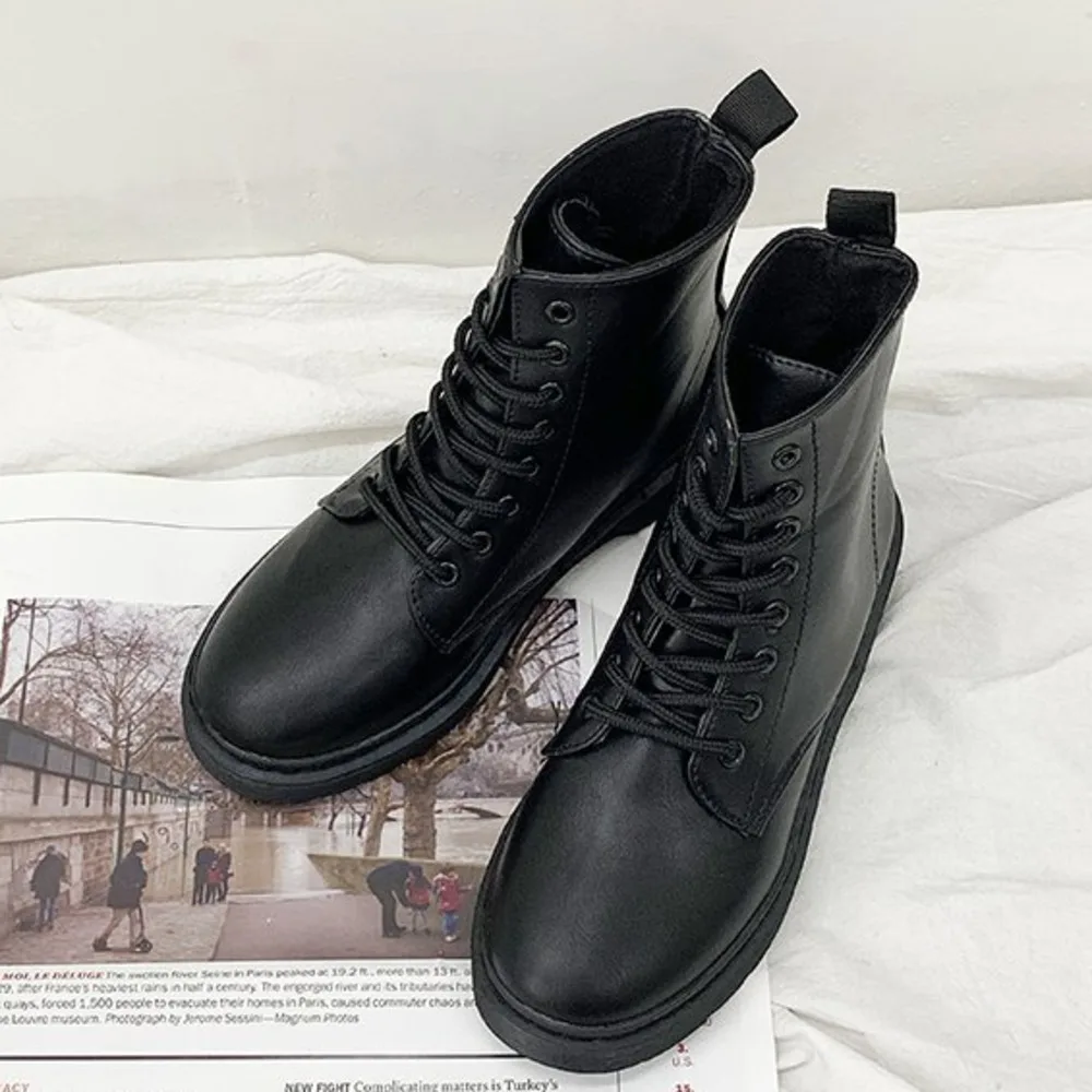 

Women's Short Boot Lace Up Boots Autumn Shoes Bootee Woman 2019 Booties Ladies Round Toe Luxury Designer Chelsea Ankle Rubber