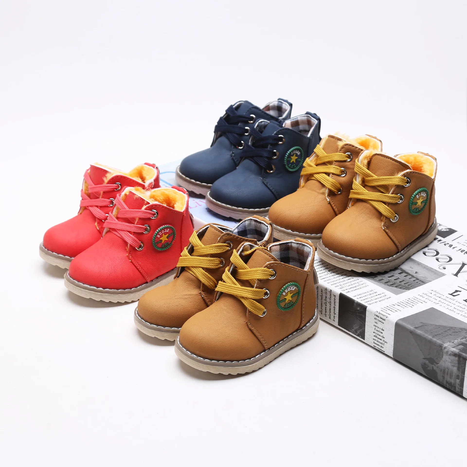 

Autumn And Winter BOY'S Shoes GIRL'S Shoes Tube Side Zipper Children Korean-style Biker Boots Martin Leather Boots plus Cotton W