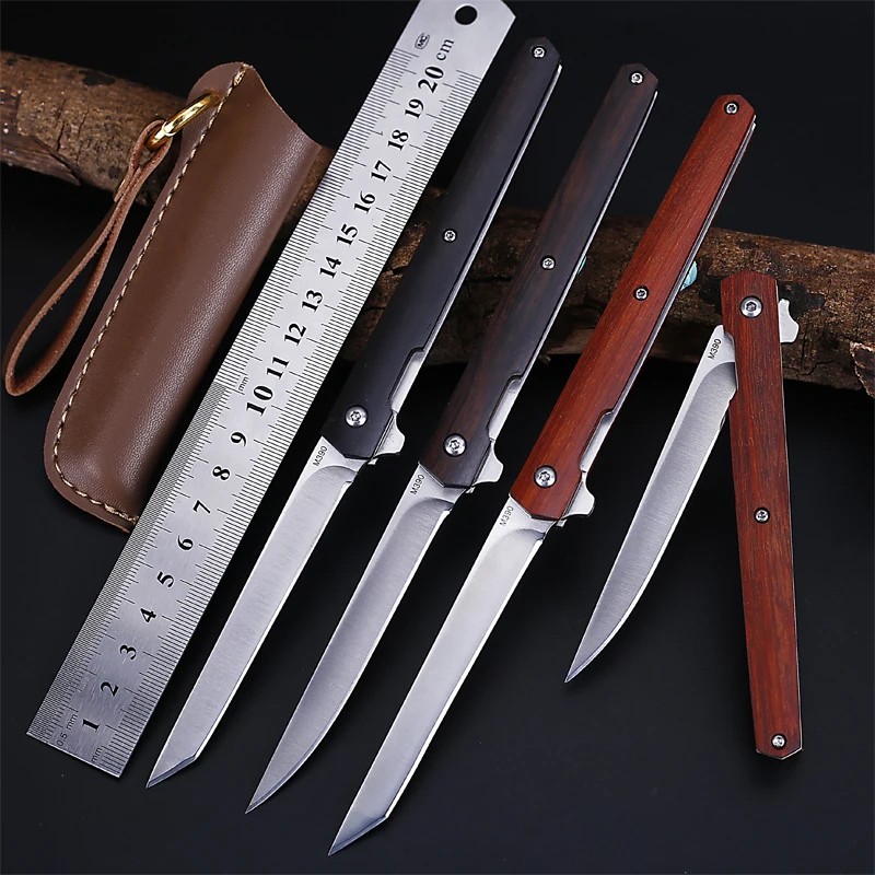 AIBODUO flipper fold knife M390 blade drop point silver 58HRC handle knives outdoor camping hunting knife slicing fruit knives