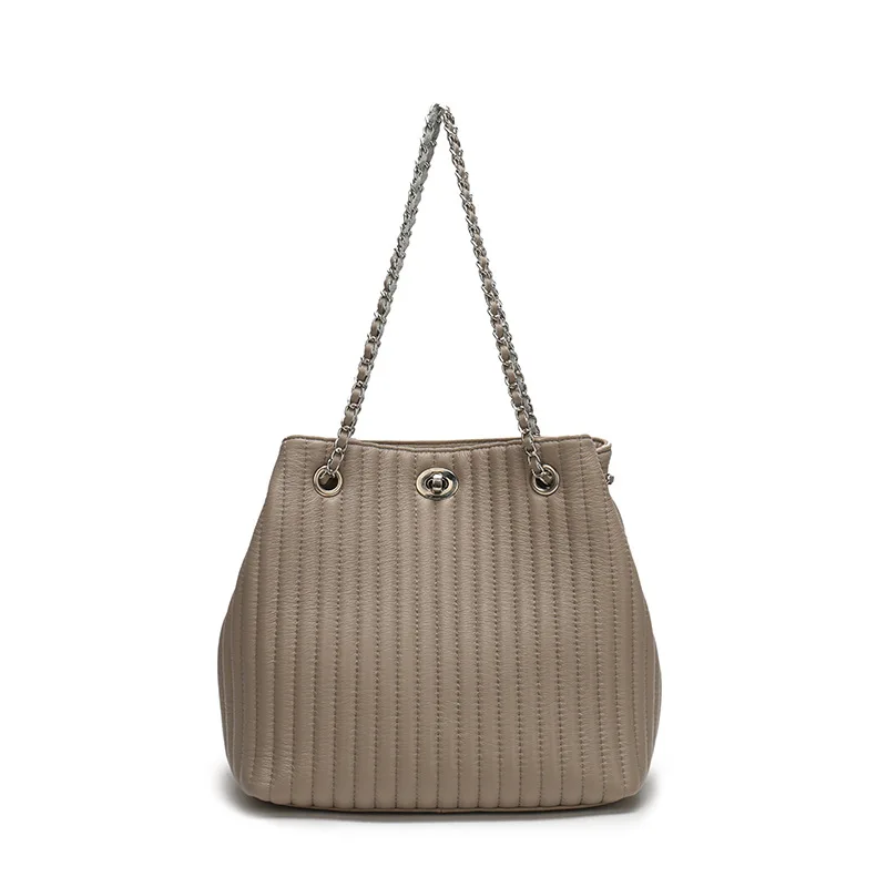 Модные женские брендовые сумки из натуральной кожи высокого качества, первый слой из воловьей кожи, дизайнерские сумки для покупок, сумки-мешки с цепочкой - Цвет: grey