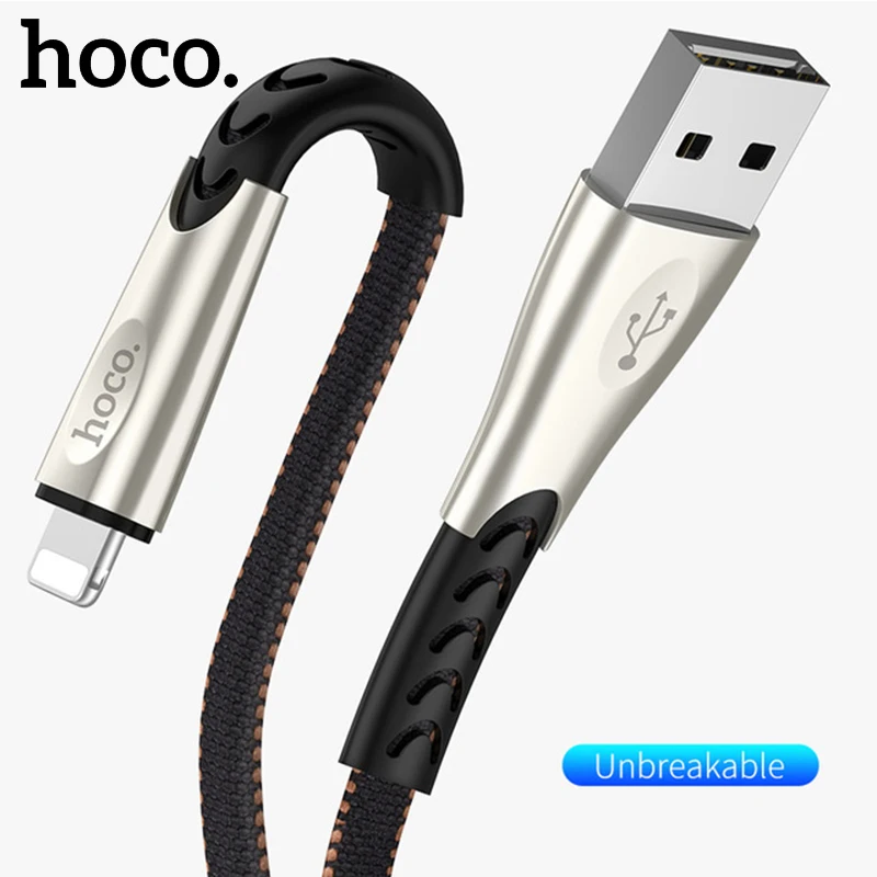 HOCO, прочный нейлоновый usb-кабель для iPhone Xs Max Xr X 8 7, 2,4 A, кабель для быстрой зарядки и синхронизации данных из цинкового сплава для зарядного устройства iPhone