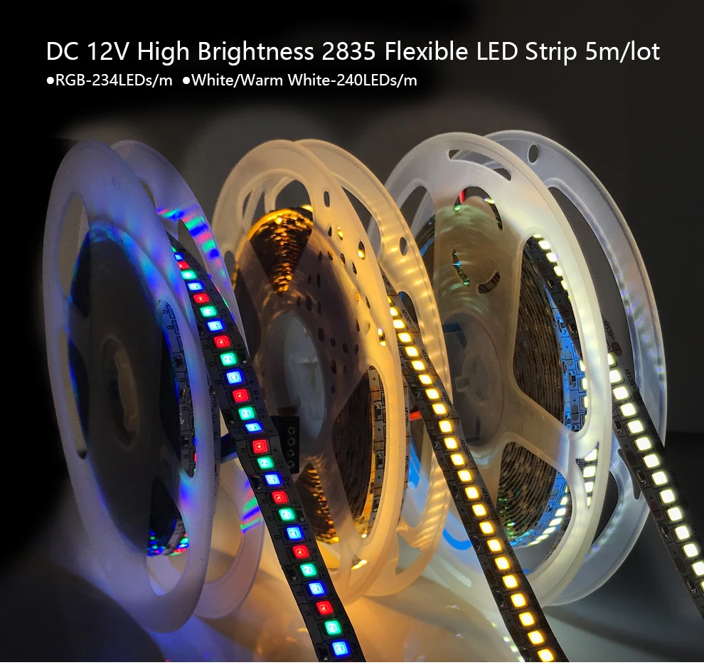 LED Strip 2835 240 LEDs/m DC12V High Brightness 1200 LED Single Row  Flexible LED Light Warm White / White RGB 5m/lot - AliExpress