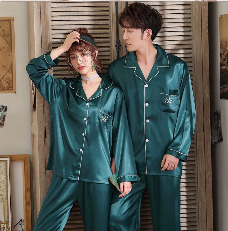 Luxury Pajama suit Satin Silk Pajamas Sets Couple Sleepwear Family Pijama Lover Night Suit Men & Women Casual Home Clothing black pajama pants