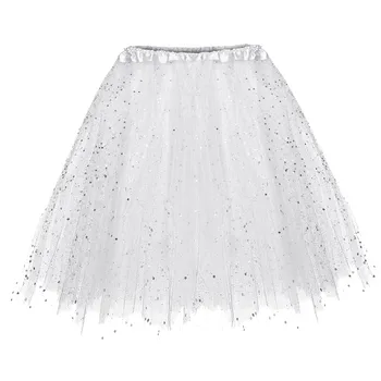 

2020 New Fashion Women Dancing Skirt 3 Layered Short Adult Tutu Skirt Sequins Elastic Solid Casual High Waist Skirt юбка
