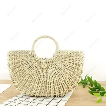 

Women Handbags Round Bag Circular Straw Woven Beach Bag Totes Basket Wicker Ladies Purse /BY