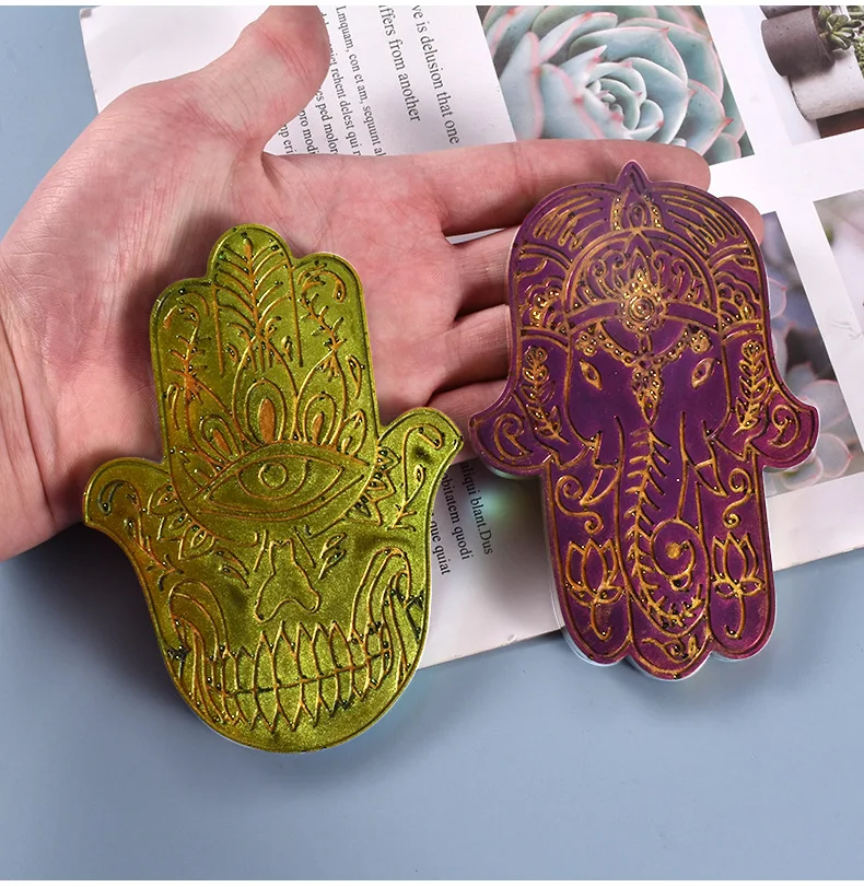 Storage Tray Silicone Mold Palm Dish Plate UV Epoxy Resin Clay Casting Molds Hand Of Fatima DIY Craft Making Mould Home Decor