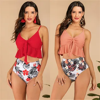 

Sexy High Waist Bikini 2019 mujer Women Ruffle Swimsuit Vintage Retro Bikinis Set Push Up Bathing Suits Plus Size Swimwear Women