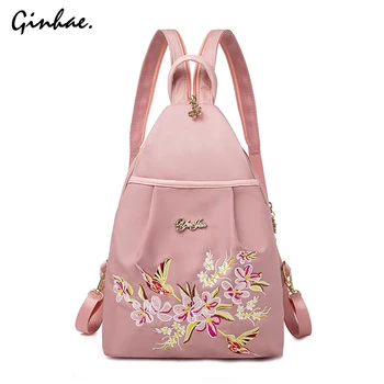 

Fashion Oxford Women Functional Backpacks For School Teenagers Girls Flower Embroidery Travel Bags Retro Chest Pack Mochila