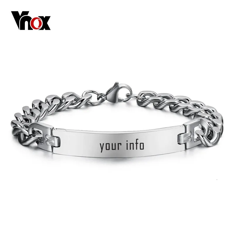 Vnox нержавеющая сталь ID браслет для мужчин пользовательское имя подарок на день рождения вечерние ювелирные изделия 8,2 дюймов