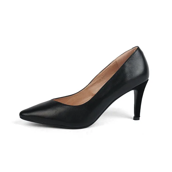 SOPHITINA Fashion Shallow Pumps High Quality Genuine Leather Sexy Pointed Toe High Thin Heel Shoes Career New Women's Pumps X26 - Цвет: black