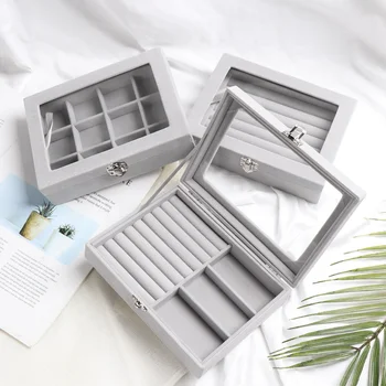 

4 Styles Jewelry Display Box Earring Ring Tray Storage Case Cabinet Necklace Ring Organizer Velvet Holder Gift for Girls Women