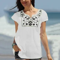 Women Tops And Blouses Boho Beach Short Sleeve Shirt Tops 2020 Summer Fashion Tee Tops Loose Casual Floral Print Women Clothes 2