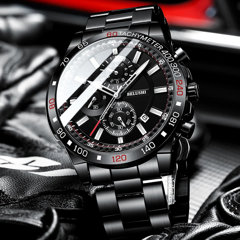 Mens Watches Chronograph Stainless-Steel Waterproof Luxury Brand Top Masculino Sport