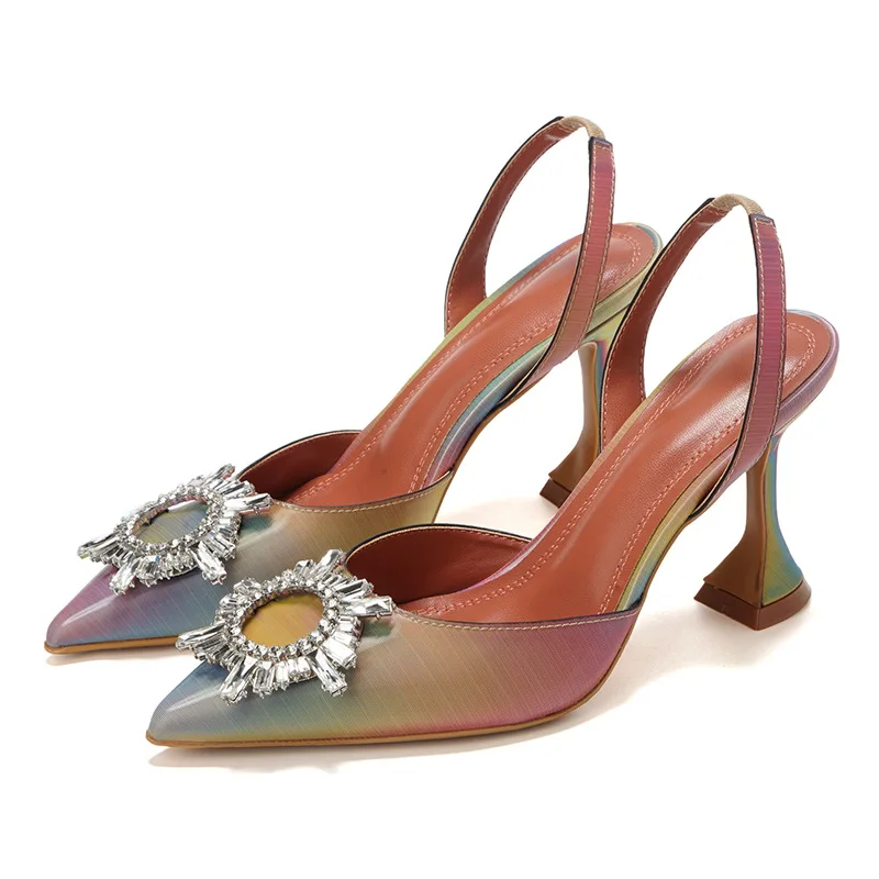 Mhyons Nice Sandali Donna Cristallo Sole Fiore Sottile Tacchi Alti Sandali Vintage Punta A Punta Elegante Cinturino Posteriore Scarpe Da Donna Taglia 