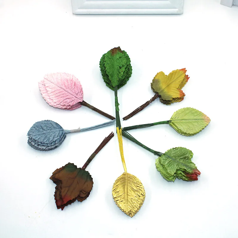 12 pcs multicolore vert feuille fausse fleur décoration de mariage couronne rose feuilles artisanat fl | Дом и сад
