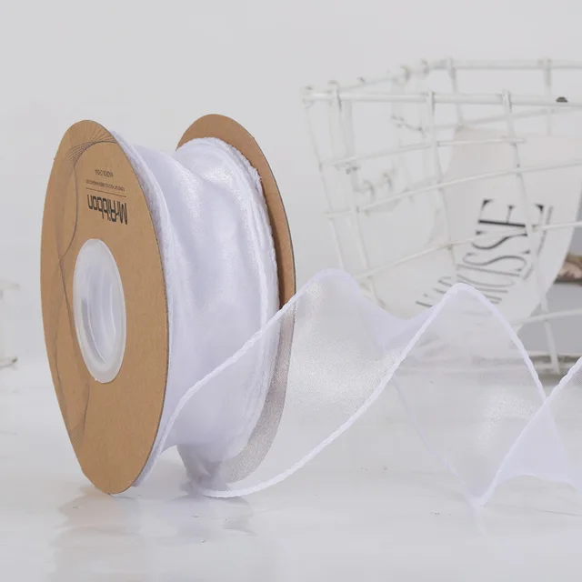 10 Yards Color Fishtail Yarn Ribbon Bouquet Packing Material Fresh Flowers Baking Overwrap Ribbon Wave Chiffon Yarn Gift Strap white