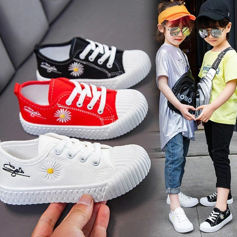 

Kids Shoes Girl Children Canvas Shoes Red Lace Up Style Flat Trainers Fashion Shoes Non -slip Wearable Breathable Casual Shoes