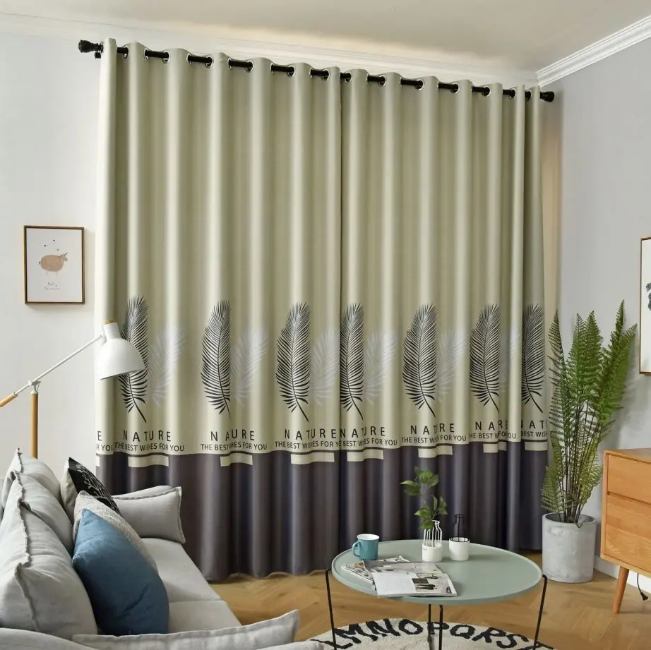 

Digital Leaf Nordic Style Curtain for Living Room Shading Bedroom Ins Curtain Finished Simple and Modern
