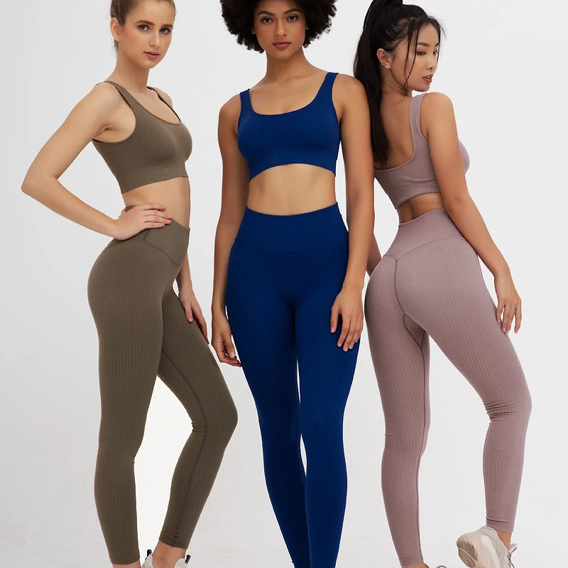 

Fitness Suit Outfit Leggings and Top For Sports Gym Clothing Tracksuit Female Seamless Womens 2 Piece Workout Jogging Yoga Sets