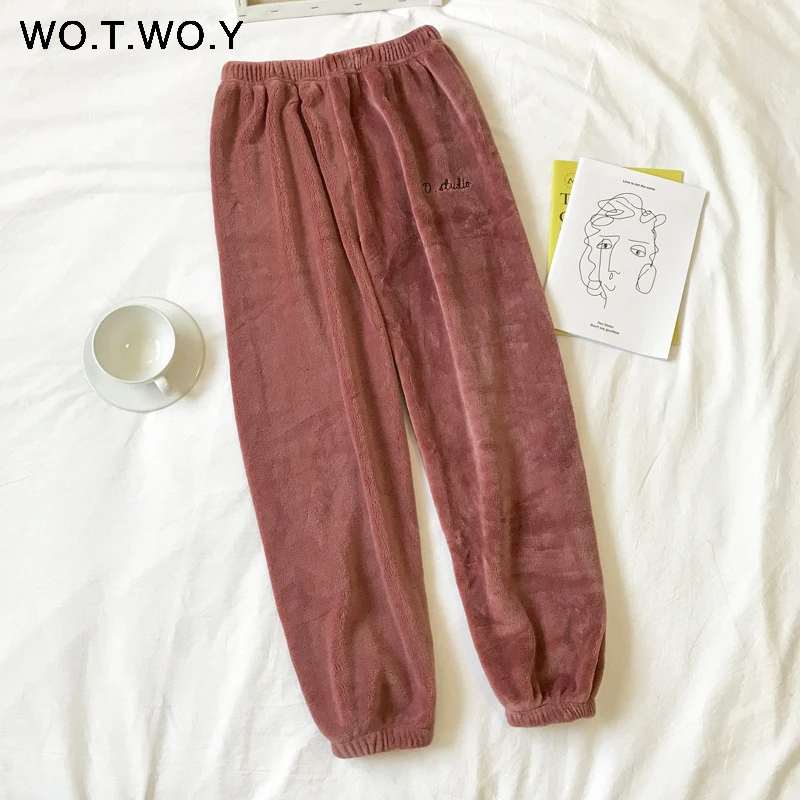 2019 Colorful Winter Pencil Pants Women Loose Thick Warm Elastic Waist Trousers Female Indoor White Red Velvet Harajuku