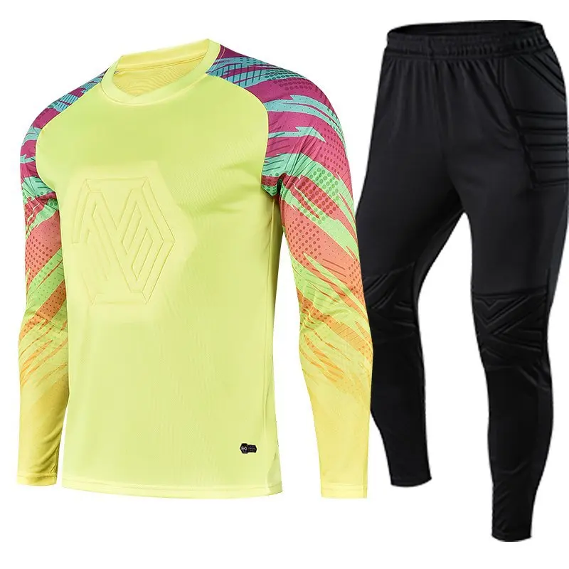 Soccer Jersey Men Kid Soccer Goalkeeper Uniform Protective Sponge Long Sleeve Football Training Goalkeeper Top Pants Custom