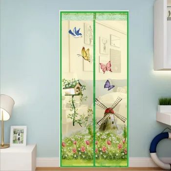 

Closing Summer Style Anti Mosquito Curtain Net Cartoon Pattern Printed Magnetic Strips Automatically Shut Mesh Curtain