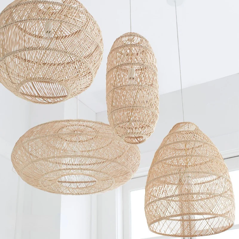 Natural Rattan Lamp Pendant light New Chinese Style Hand-woven Light for Living Room Hanging Luminaire Dining | Освещение