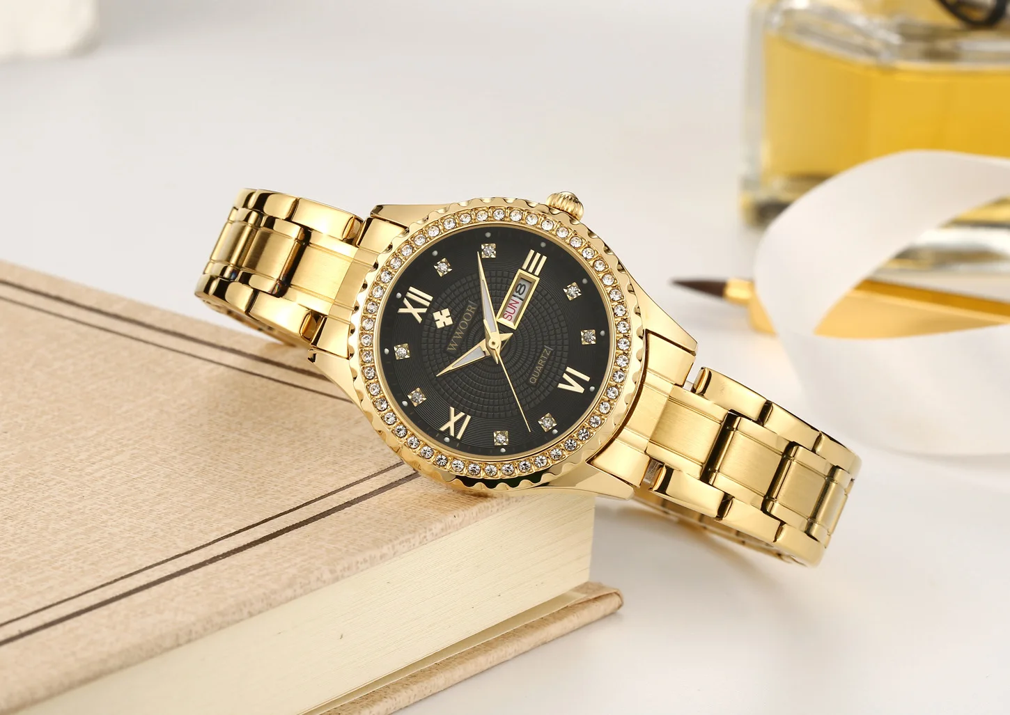 1 пара часов WWOOR роскошные золотые мужские женские кварцевые часы модные бриллиантовые Наручные часы водонепроницаемые часы с датой и календарем